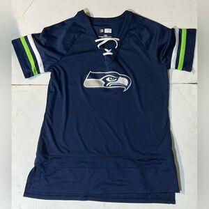 Seattle Seahawks NFL Women’s Jersey Top Shirt Lace-Up Short Sleeve Blue Large